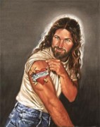Artista retrata Jesus Cristo musculoso, fazendo pose e com tatuagem no braço