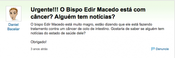 O Bispo Edir Macedo está doente, com câncer?