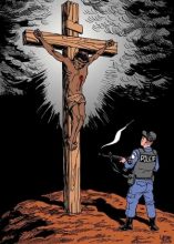 Desenho de Jesus sendo baleado por policial militar motiva processo contra juiz do Tribunal de Justiça do Rio de Janeiro