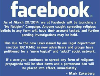 Imagem com mensagem falsa sobre proibição de assuntos religiosos