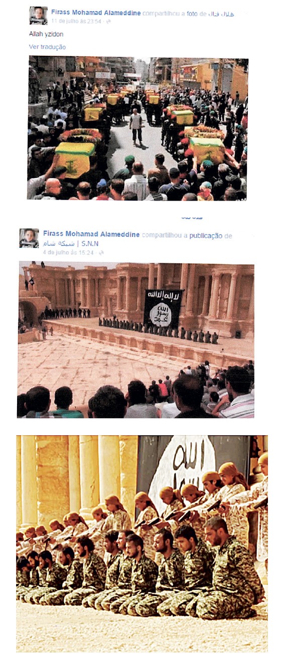 Postagens de Allameddin com apologia ao Estado Islâmico