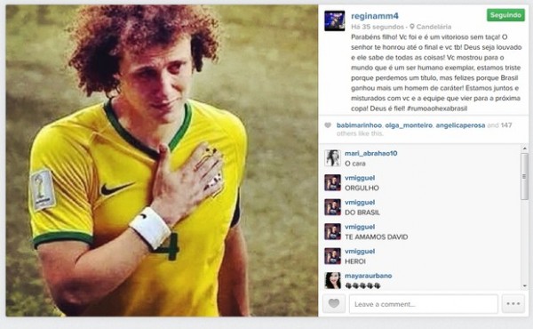 Publicação da mãe de David Luiz no Instagram