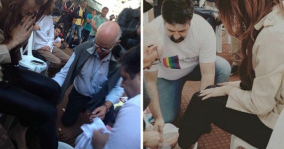 Pastor e padre lavam pés de transexual 'crucificado' na Parada Gay e pedem perdão
