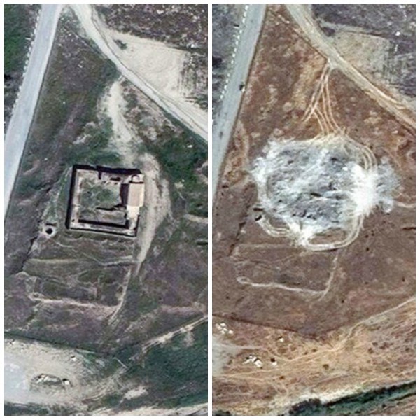 À esquerda, em 2014, mosteiro ainda estava de pé; Agora, em 2016, só ruínas