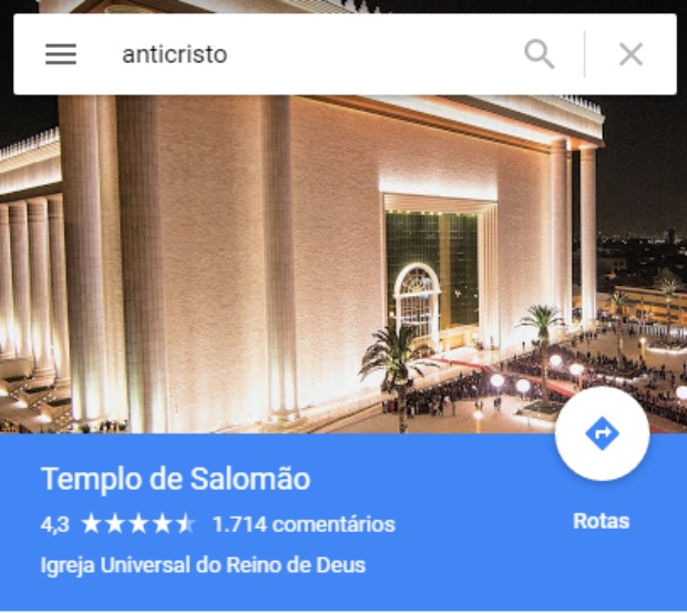 Resultado de imagem para Universal conquista liminar que obriga Google a retirar o Templo de Salomão como endereço do anticristo