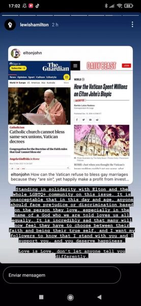 Lewis Hamilton homossexualidade Igreja Católica
