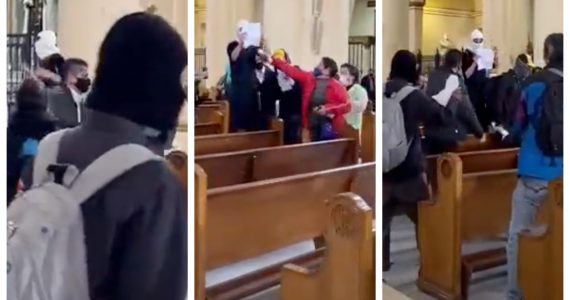 Manifestantes de esquerda encapuzados invadem igreja e protestam contra cristãos