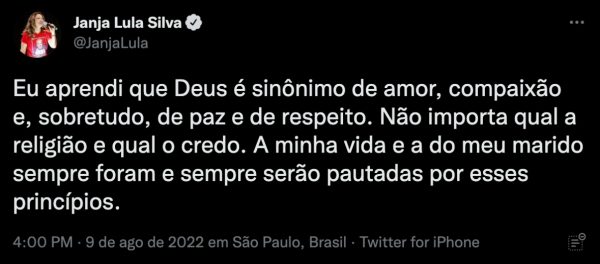 Sonaira Fernandes associa Lula com trevas e irrita esposa do petista