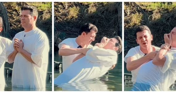 Celso Portiolli confessa Jesus como Salvador e é batizado nas águas no rio Jordão