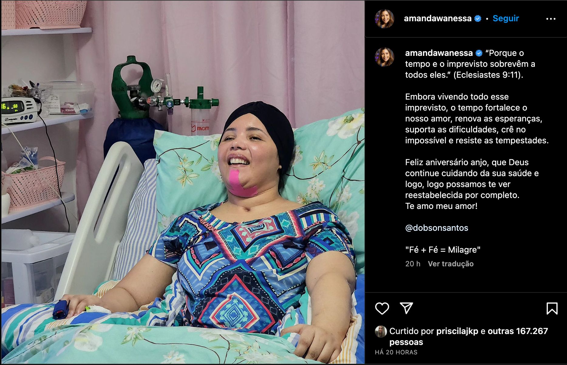 Marido de Amanda Wanessa divulga foto da cantora em ‘coma vigil’ e divulga boletim médico