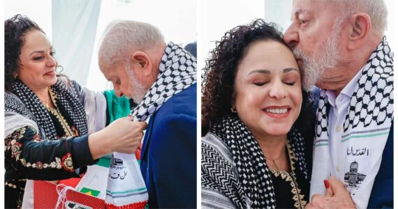 Contra Israel, Lula veste lenço palestino com a frase ‘Jerusalém é nossa’